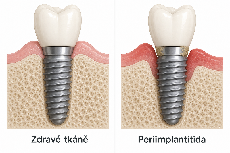 Zdravé tkáně a periimplantitida kolem zubního implantátu