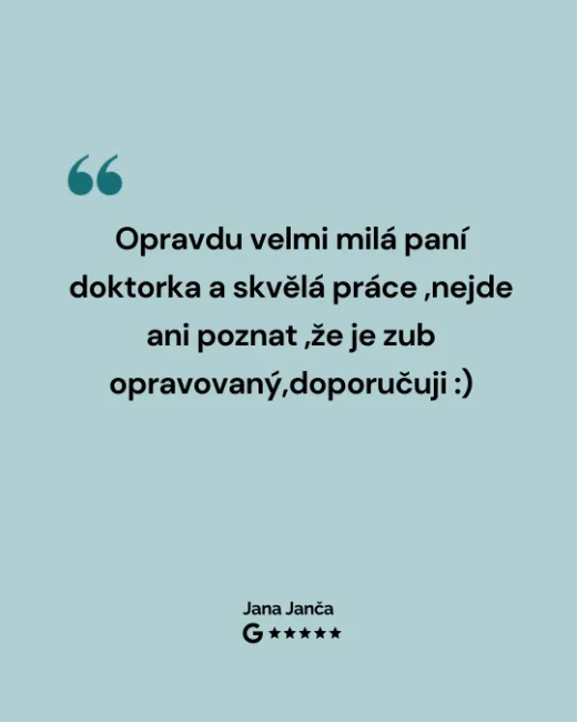 Hodnocení pacienta: Velmi milá paní doktorka a skvělá práce, doporučuji